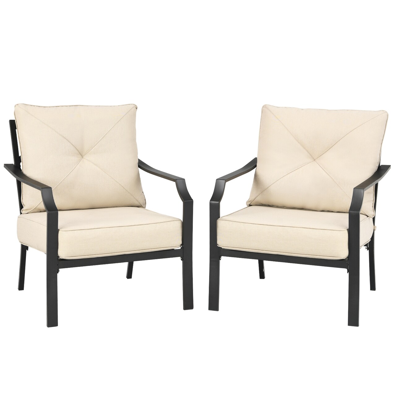 Outdoor Dining Armchairs 2 Pack Thick Cushions Iron Frame Beige
